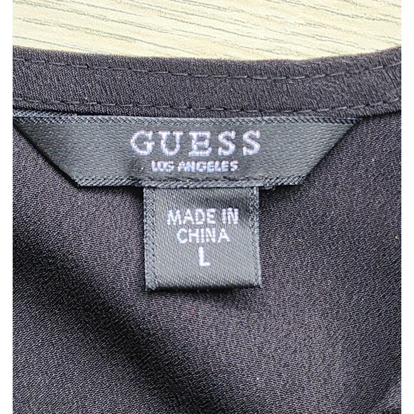 TOP/BLOUSE-GUESS-Black-Front Ruffle-Long Lace Sleeves-Pullover-Size LRG - Picture 5 of 13